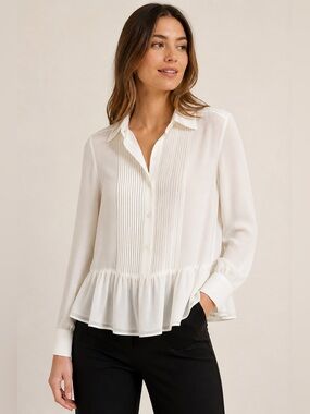 DKNY White Pleated Ruffle Blouse NWT Size M